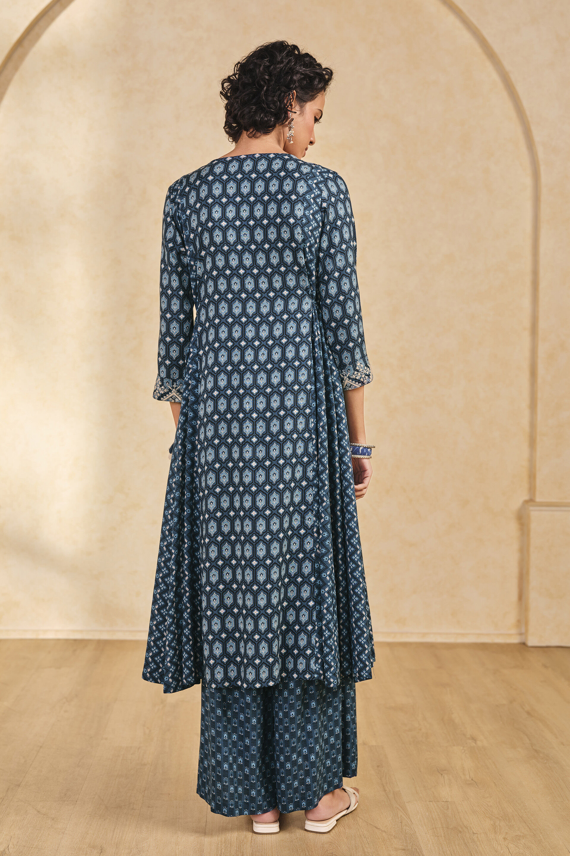 India-Inspired Printed Viscose Kurta, Indigo, image 4
